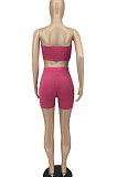 Rose Red Trendy Casual Sexy Backless Carry Buttock Chest Wrap Shorts Sets ATE65002-4