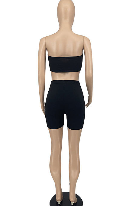 Black Trendy Casual Sexy Backless Carry Buttock Chest Wrap Shorts Sets ATE65002-3