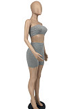Gray Trendy Casual Sexy Backless Carry Buttock Chest Wrap Shorts Sets ATE65002-2