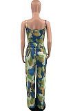 Colorful Yellow Fashion Tie Dye Sling Wide Leg Jumpsuits TD8039-1