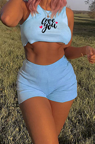 Blue Casual Sexy Vest Shorts Sets PY810-2