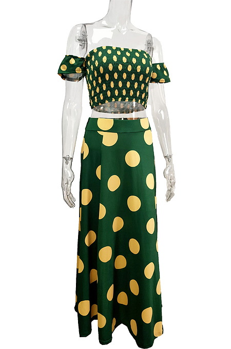 Green Point  Summer Sexy Bohemia Print Boob Tube Top Long Skirts Two Piece SFM0232-2