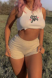 Rice White Casual Sexy Vest Shorts Sets PY810-3