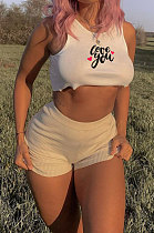 Rice White Casual Sexy Vest Shorts Sets PY810-3