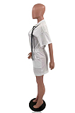White Summer The Home Casual Zipper Half Sleeve Elastic Waist Solid Color Skirt TD8040-1