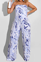 Sky Blue Off Shoulder Sexy Casaul Contain Pocket Wide Leg Jumpsuits PY806-1