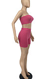 Rose Red Trendy Casual Sexy Backless Carry Buttock Chest Wrap Shorts Sets ATE65002-4