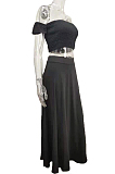 Black  Summer Sexy Bohemia Print Boob Tube Top Long Skirts Two Piece SFM0232-3