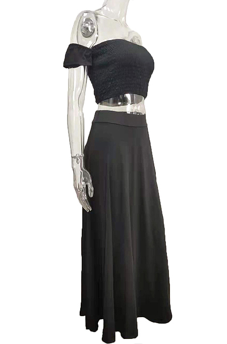 Black  Summer Sexy Bohemia Print Boob Tube Top Long Skirts Two Piece SFM0232-3