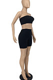 Black Trendy Casual Sexy Backless Carry Buttock Chest Wrap Shorts Sets ATE65002-3
