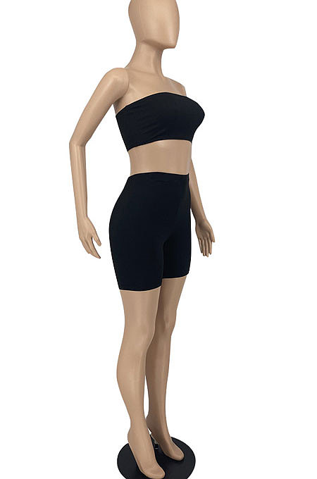 Black Trendy Casual Sexy Backless Carry Buttock Chest Wrap Shorts Sets ATE65002-3