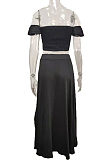 Black  Summer Sexy Bohemia Print Boob Tube Top Long Skirts Two Piece SFM0232-3