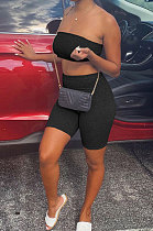 Black Trendy Casual Sexy Backless Carry Buttock Chest Wrap Shorts Sets ATE65002-3