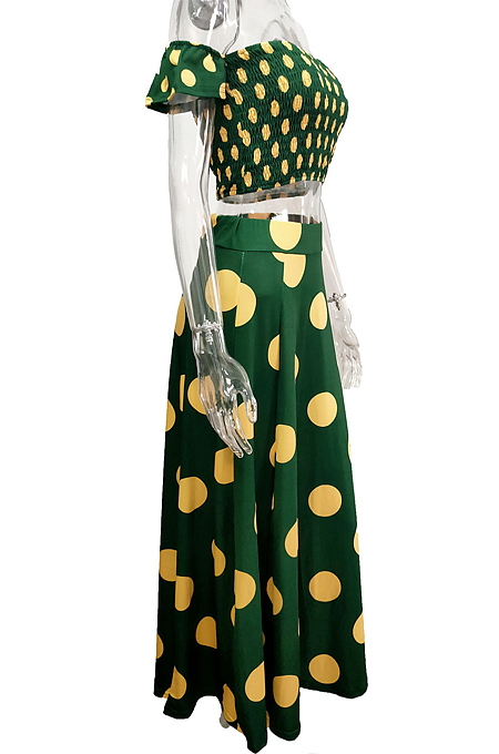 Green Point  Summer Sexy Bohemia Print Boob Tube Top Long Skirts Two Piece SFM0232-2