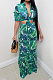 Green Sexy Fashion Deep V Agaric Edge Print Long Skirt Two Piece TD80047