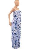Sky Blue Off Shoulder Sexy Casaul Contain Pocket Wide Leg Jumpsuits PY806-1