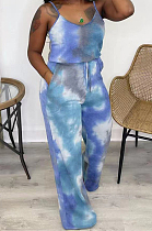 Colorful Blue Fashion Tie Dye Sling Wide Leg Jumpsuits TD8039-2