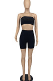 Black Trendy Casual Sexy Backless Carry Buttock Chest Wrap Shorts Sets ATE65002-3
