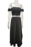Black  Summer Sexy Bohemia Print Boob Tube Top Long Skirts Two Piece SFM0232-3