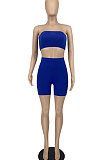 Dark Blue Trendy Casual Sexy Backless Carry Buttock Chest Wrap Shorts Sets ATE65002-5