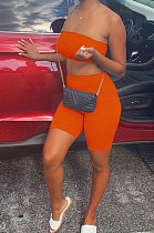 Orange Trendy Casual Sexy Backless Carry Buttock Chest Wrap Shorts Sets ATE65002-1