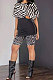 Black Trendy Stripe Printing Zipper Shorts Sets PY808-2