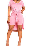 Pink Pure Color Fashion Short Sleeve Shorts Sets YZ2473-4