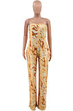 Brown Off Shoulder Sexy Casaul Contain Pocket Wide Leg Jumpsuits PY806-3