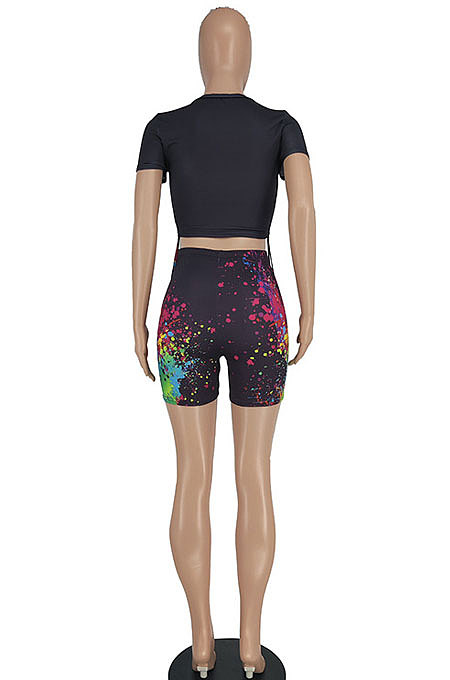 Black Women Sexy Fashion Printing Casual Shorts Sets YBS6695-3