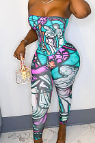 Sky Blue Euramerican Oil Painting Print Boob Tube Top Two Piece CYY00015-6