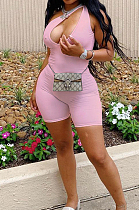 Pink Euramerican Fashion Inclined Shoulder Hollow Out Sexy Jumpsuits BM7191-3