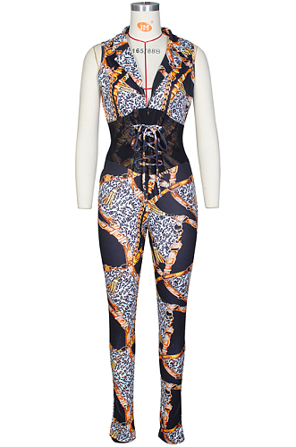 Gold Euramerican Fashion Chain Knotted Strap Bodycon Jumpsuits ZS0394-1