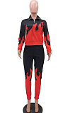 Red Euramerican Fashion Positioning Print Long Sleeve Long Pants Two Piece TK6148-2