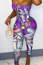 Purple Euramerican Oil Painting Print Boob Tube Top Two Piece CYY00015-5