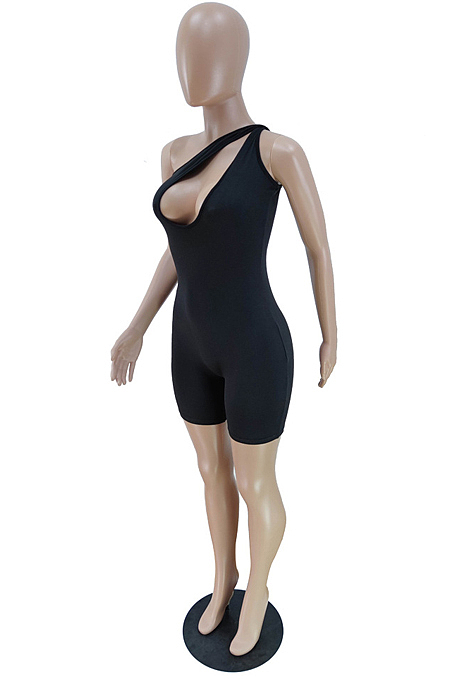 Black Euramerican Fashion Inclined Shoulder Hollow Out Sexy Jumpsuits BM7191-1