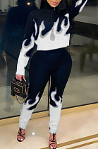 White Euramerican Fashion Positioning Print Long Sleeve Long Pants Two Piece TK6148-1