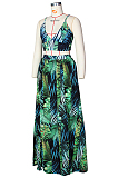 Green Sexy Sling Vest Print Simple Giant Swing Heach Skirts Sets ZS0384-1
