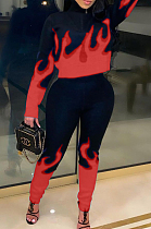 Red Euramerican Fashion Positioning Print Long Sleeve Long Pants Two Piece TK6148-2