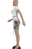 White Women Sexy Fashion Printing Casual Shorts Sets YBS6695-1