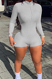 High Neck Screw Thread Letters Embroidered Zipper Casual Romper Shorts YLY1887