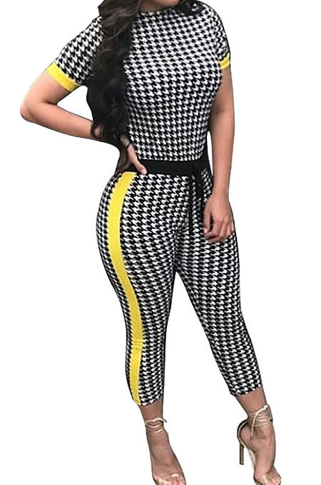 Black Women Printing Broken Flower Spliced Bodycon Jumpsuits PY811-2