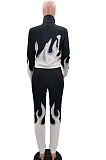 White Euramerican Fashion Positioning Print Long Sleeve Long Pants Two Piece TK6148-1