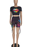 Black Women Sexy Fashion Printing Casual Shorts Sets YBS6695-3