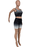Black Gradient Vest Pocket Sports Casual Sets CYY00016-1