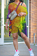 Yellow Tie Dye Print Inclined Shoulder Open Fork Loose Two Piece CYY00020-2