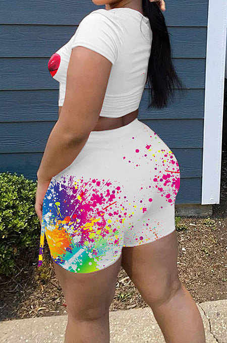 White Women Sexy Fashion Printing Casual Shorts Sets YBS6695-1