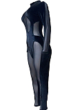 Black Euramerican Women Pleuche Spliced Net Yarn Jumpsuits ZS0411-1