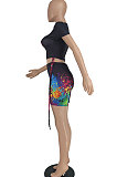 Black Women Sexy Fashion Printing Casual Shorts Sets YBS6695-3