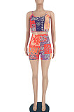 Colorful Orange Fashion Sexy Colorful Cashew Flowers Shorts Sets YBS6701-1