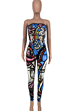 Blue Euramerican Oil Painting Print Boob Tube Top Two Piece CYY00015-1
